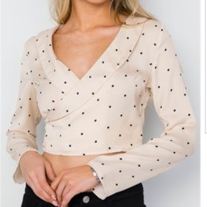 Brick Polka Dot Long Sleeve Cropped Top